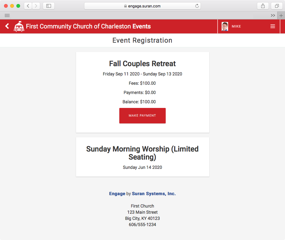 Engage Events payment