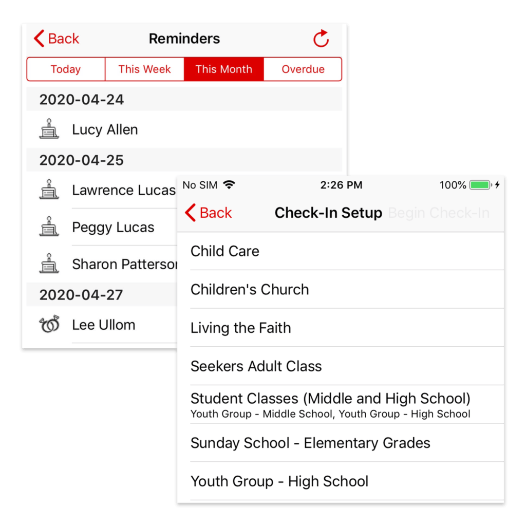 notes reminders check in mobile