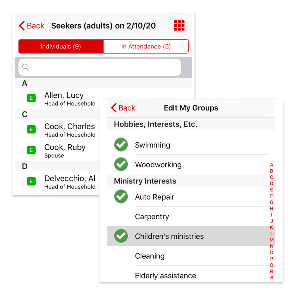 small group profile attendance mobile